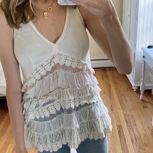 Free People Gauzy Ruffled Halter Tank